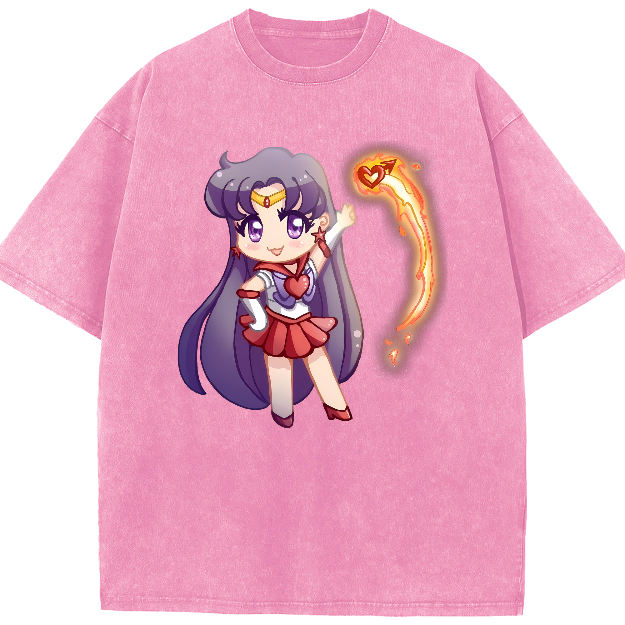 （画像用） 美少女戦士セーラームーン 火野レイ ひの レイ Sailor Moon Hino Rei （セーラーマーズ,Sailor Mars） 綿100% ヴィンテージ風 半袖Tシャツ（フロントプリント）